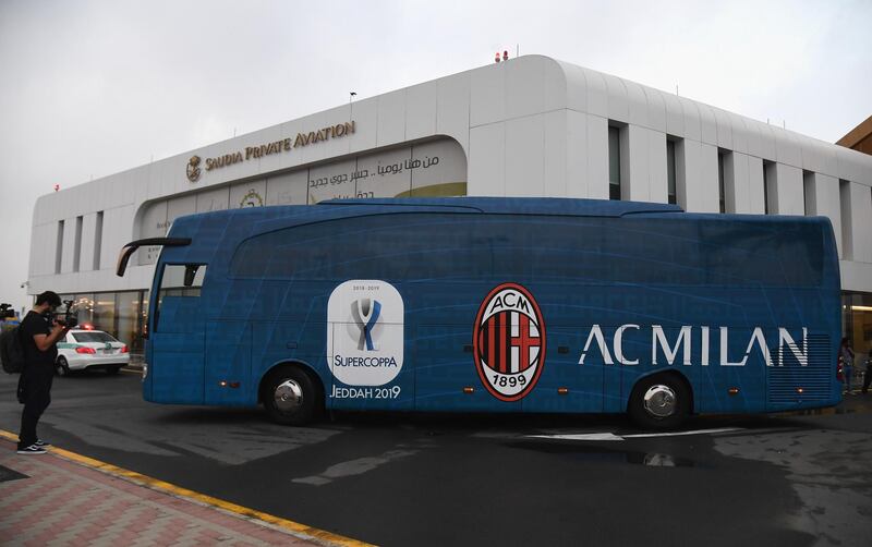 The AC Milan team arrive arrive at Jeddah King Abdulaziz International Airport, Saudi Arabia, on Sunday before the Italian Supercup final against Juventus on Wednesday. Getty Images