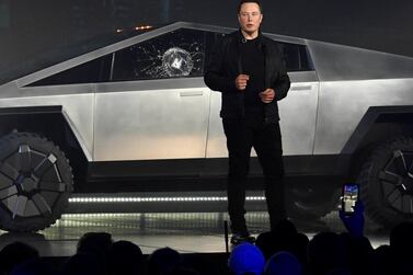 Tesla CEO Elon Musk at the unveiling of the company's news Cybertruck in California last Thursday. USA TODAY / Reuters
