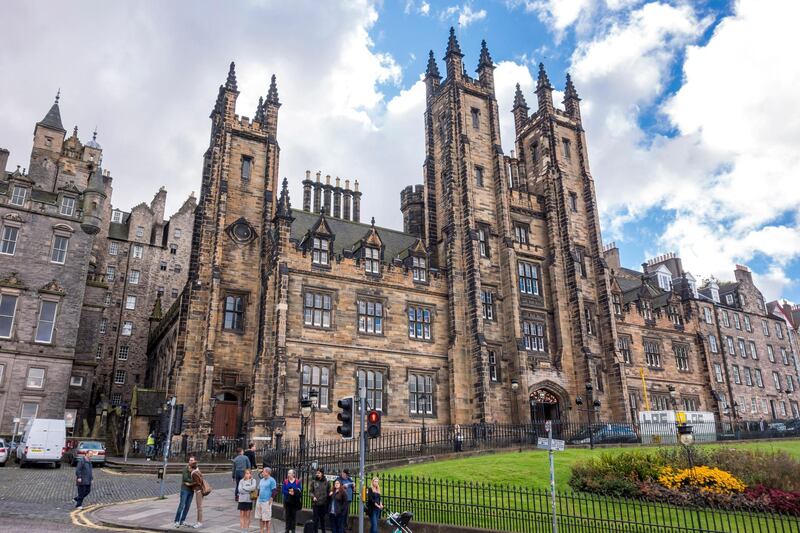 KFJECH General Assembly Hall and New College, The University of Edinburgh on the Mound hill in Edinburgh, Scotland, UK