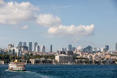 Skyscrapers stand on the skyline of the business district in Istanbul. Fitch Ratings revised the outlooks of Turkey’s two state-owned development banks, to negative . Bloomberg