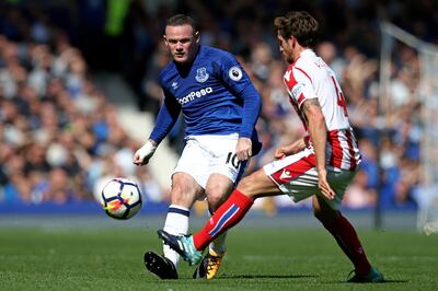 LIVERPOOL, ENGLAND - AUGUST 12: Wayne Rooney of Everton in action during the Premier League match between Everton and Stoke City at Goodison Park on August 12, 2017 in Liverpool, England.  (Photo by Jan Kruger/Getty Images)