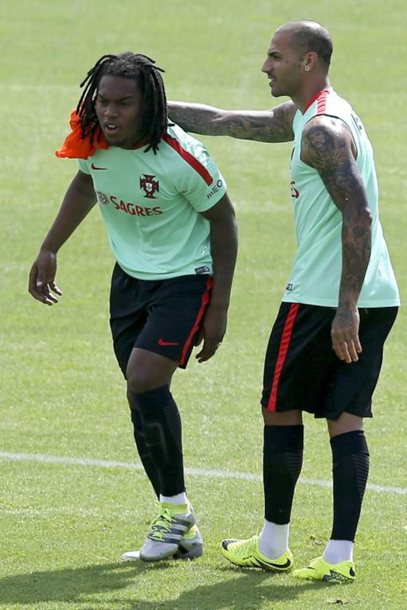 Portugal’s Renato Sanches (L) and Ricardo Quaresma (R) during a training session at the French national rugby team’s camp in Marcoussis near Paris to take part on the Euro 2016, France, 08 July 2016. Portugal faces France on 10 July in the UEFA Euro 2016 Final.  EPA/MIGUEL A. LOPES