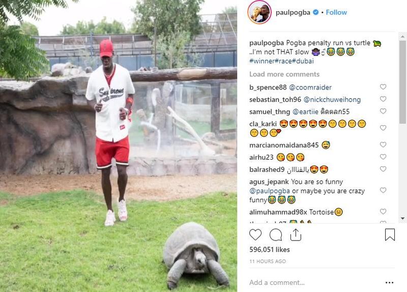 Paul Pogba gives the tortoise a head start. Courtesy Instgram / Paul Pogba