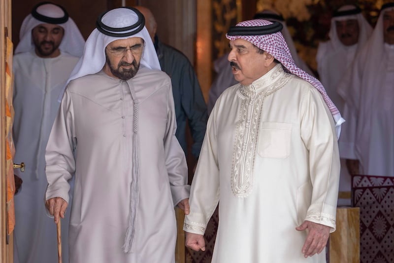 Sheikh Mohammed bin Rashid, Vice President and Ruler of Dubai, receives King Hamad bin Isa Al Khalifa of Bahrain. 
Photo: @HHShkMohd / X