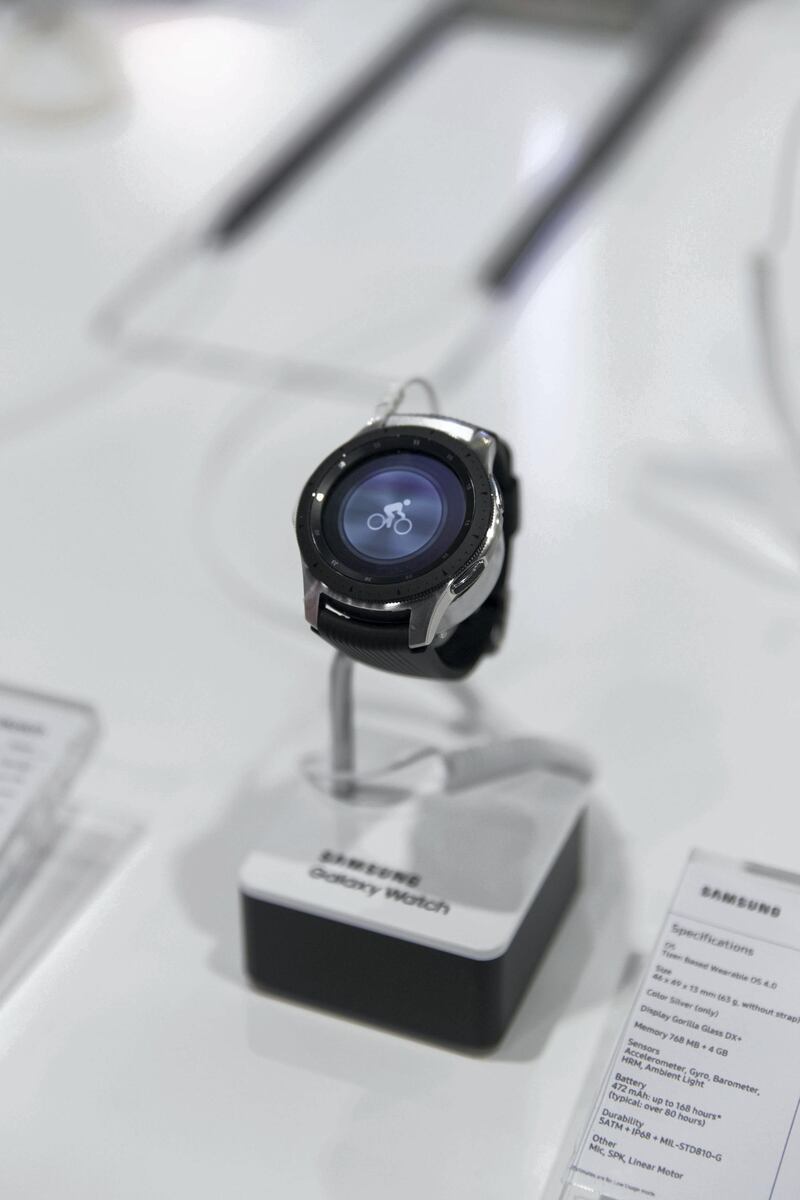 DUBAI, UNITED ARAB EMIRATES - OCTOBER 02, 2018. 

Samsung Galaxy watch at GITEX Shopper 2018.

(Photo by Reem Mohammed/The National)

Reporter: 
Section:  NA