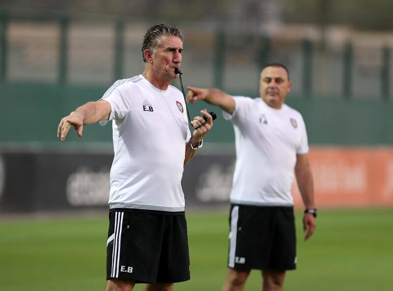 Dubai, United Arab Emirates - August 22nd, 2017: Manager the UAE football team Edgardo Bauza trains ahead of their game against Saudi Arabia. Tuesday, August 22nd, 2017 at Al Khawaneej, Dubai. Chris Whiteoak / The National