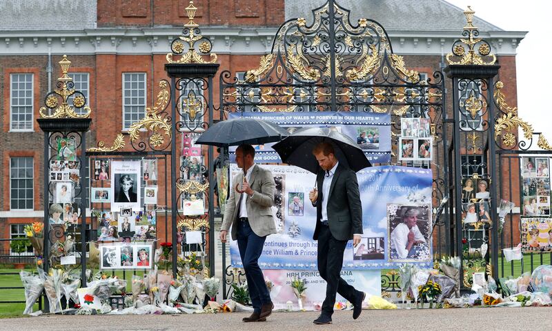 2017: Prince William and Prince Harry during a visit to The Sunken Garden at Kensington Palace.  The garden had been transformed into a White Garden dedicated to the memory of Princess Diana. Getty Images