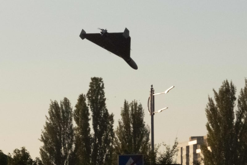 A drone approaches for an attack in Kyiv on October 17, 2022, amid the Russian invasion of Ukraine.  (Photo by Yasuyoshi CHIBA  /  AFP)