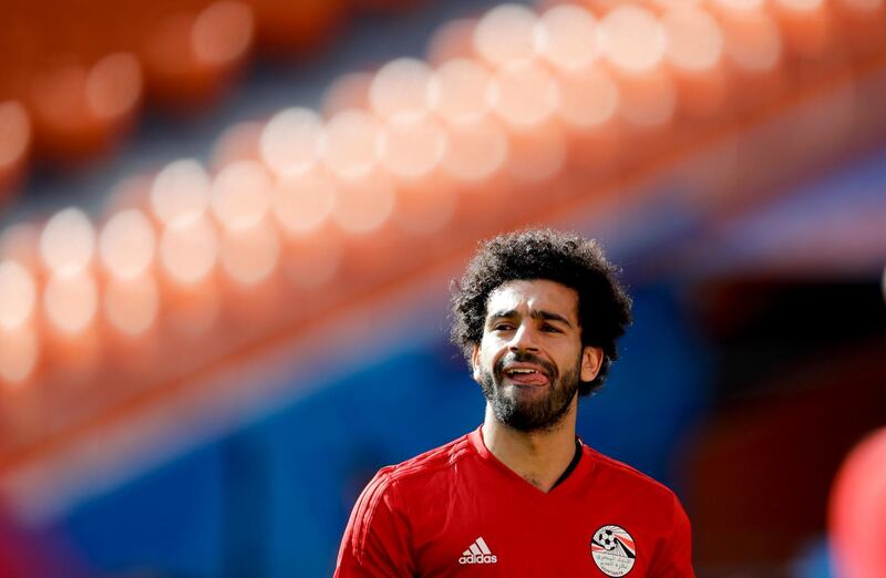 Egypt's Mohamed Salah trains ahead of Egypt's opening game with Uruguay. Natacha Pisarenko / AP Photo