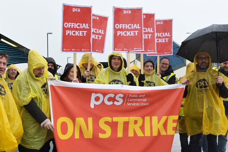 Striking Border Force workers picket at Gatwick Airport. EPA