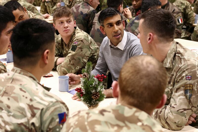 The Prime Minister with troops at the Tapa military base, Estonia. Getty Images