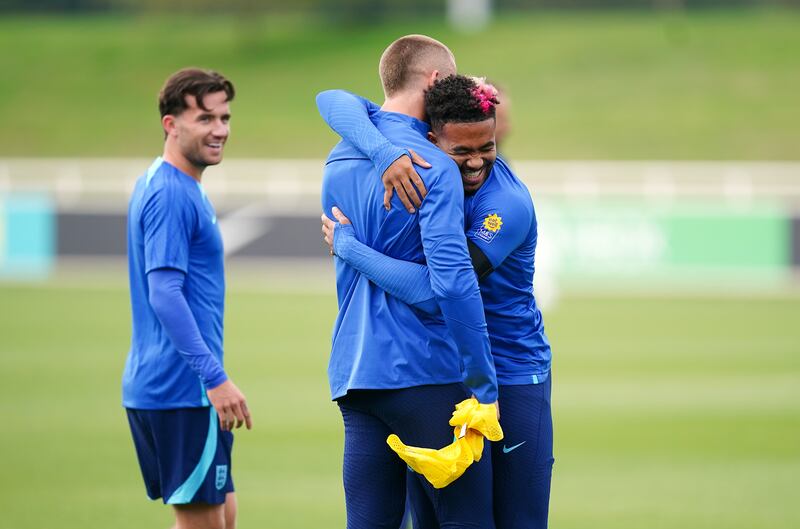 Eric Dier and Reece James during training. PA