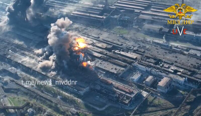 Explosions at the Azovstal steel plant in besieged Mariupol, where Ukrainian forces continue to hold out against Russian invaders. AFP
