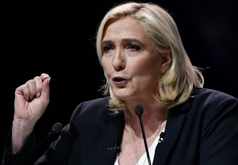 French far-right Rassemblement National party presidential candidate Marine Le Pen. AFP