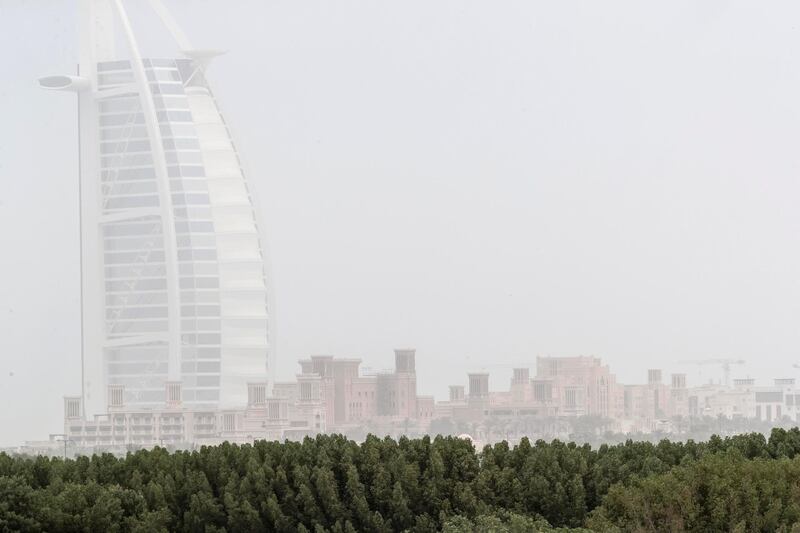 Hazy weather with limited visibility in Dubai as rain might be expected across the UAE on April 28 th, 2021. 
Antonie Robertson / The National.
Reporter: None for National