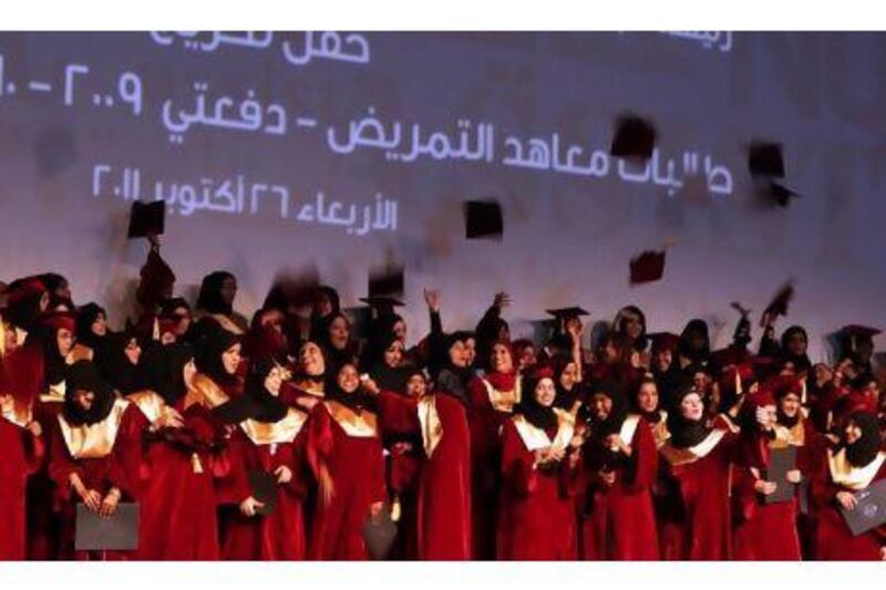 Nurses of the UAE Nursing Institute celebrate graduating in Dubai last week.