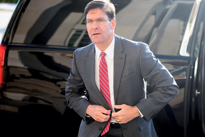 USA's Acting Secretary of Defense, Mark Esper, arrives for his first day in his new position at the Pentagon in Washington, DC, June 24, 2019. - Esper, who served in its much-heralded 101st Airborne Division, will bring the soldiering experience to the Department of Defense that former acting chief Patrick Shanahan lacked. (Photo by SAUL LOEB / AFP)