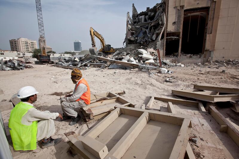 DUBAI, UNITED ARAB EMIRATES,  January 30, 2013. The old Hard Rock Cafe being demolished on Sheikh Zayed road next to the American University Of Dubai. (ANTONIE ROBERTSON / The National)
