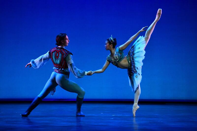 Dancers from the English National Ballet rehearse, as the country prepares to reopen, inside the Royal Festival Hall in London. Reuters