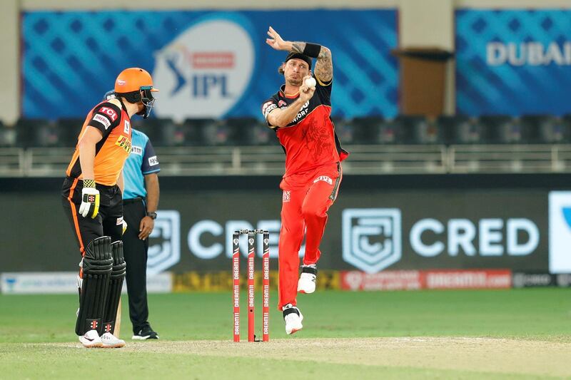 Dale Steyn of Royal Challengers Bangalore bowling during match 3 of season 13 Dream 11 Indian Premier League (IPL) between Sunrisers Hyderabad and Royal Challengers Bangalore held at the Dubai International Cricket Stadium, Dubai in the United Arab Emirates on the 21st September 2020.  Photo by: Saikat Das  / Sportzpics for BCCI