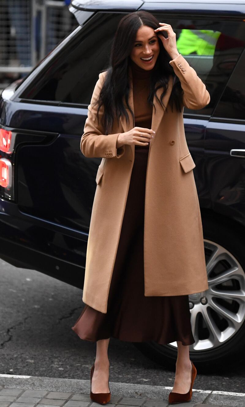 LONDON, UNITED KINGDOM - JANUARY 07: Meghan, Duchess of Sussex arrives for her visit with Prince Harry to Canada House in thanks for the warm Canadian hospitality and support they received during their recent stay in Canada, on January 7, 2020 in London, England. (Photo by DANIEL LEAL-OLIVAS  - WPA Pool/Getty Images)