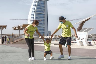 Dubai, United Arab Emirates - Participants at the Dubai Run, Burj Al Arab open beach. Leslie Pableo for The National