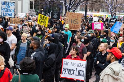 Protesters march after Grand Rapids police release video of the shooting death of Patrick Lyoya. AP