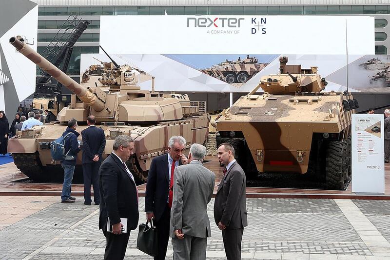 Above, armoured defence materiel on display at the Nexter stand. Satish Kumar / The National