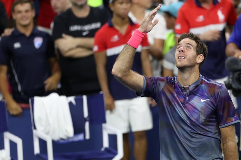 Sep 4, 2017; New York, NY, USA; Juan Martin del Potro of Argentina celebrates after his match against Dominic Thiem of Austria (not pictured) on day eight of the U.S. Open tennis tournament at USTA Billie Jean King National Tennis Center. Mandatory Credit: Geoff Burke-USA TODAY Sports     TPX IMAGES OF THE DAY