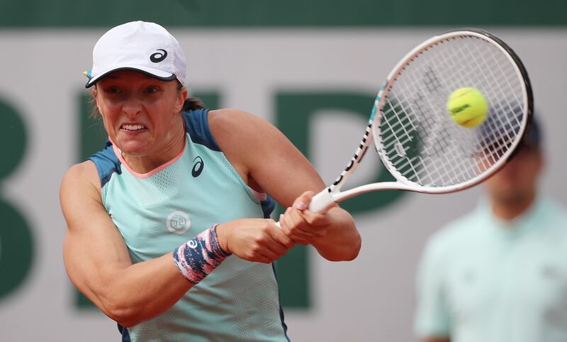 Iga Swiatek on her way to victory over Alison Riske in the second round of the French Open on Thursday, May 26, 2022. EPA