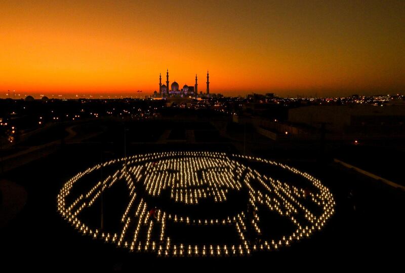 The Year of Zayed icon is lit up by solar lanterns in Abu Dhabi. The Zayed Future Energy Prize achieved a Guinness world record for the largest environmental sustainability lesson. Zayed Future Energy Prize