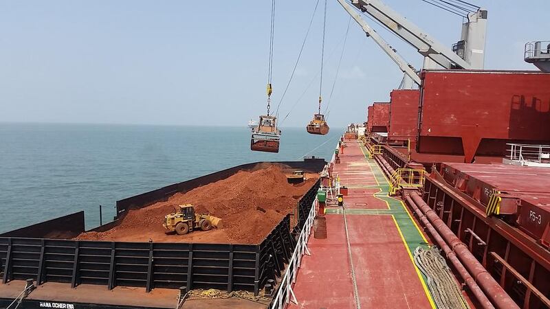 EGA’s first bauxite sample shipment is loaded at Port of Kamsar. Courtesy Emirates Global Aluminium