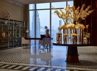 The lobby at Waldorf Astoria Dubai International Financial Centre, which allows guests to order a Covid-19 test with the same ease as they might order room service. Hilton Waldorf Astoria