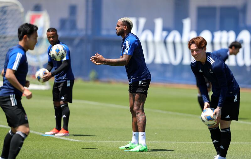 Anderson Lopes, centre, and teammates during a Yokohama training session.