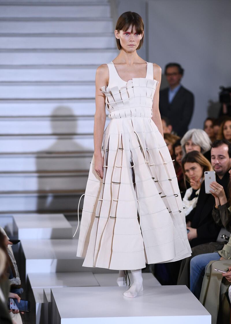 A look from the Maison Rabih Kayrouz spring / summer 2020 collection during Paris Haute Couture Fashion Week on January 20, 2020. AFP