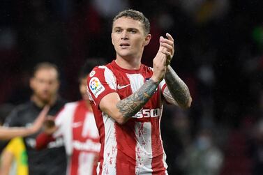 (FILES) In this file photo taken on October 31, 2021 Atletico Madrid's English defender Kieran Trippier and teammates celebrate their win at the end of the Spanish League football match between Club Atletico de Madrid and Real Betis at the Wanda Metropolitano stadium in Madrid.  - Newcastle announced on January 7, 2022, that they had signed Kieran Trippier from Atletico Madrid, with the England international becoming the first arrival under the club's new Saudi-led ownership.  (Photo by OSCAR DEL POZO  /  AFP)