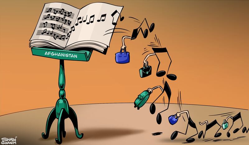 Our cartoonist's take on the escape of more than 100 students and staff from the Afghanistan National Institute of Music