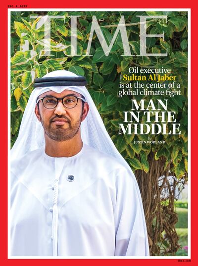 Sultan Al Jaber is featured in the December 4 edition of Time magazine. Photo: Time magazine