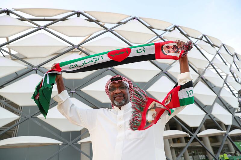 Al Ain, United Arab Emirates - August 29th, 2017: Fans before the World Cup qualifying game between UAE v Saudi Arabia. Tuesday, August 29th, 2017 at Hazza Bin Zayed Stadium, Al Ain. Chris Whiteoak / The National