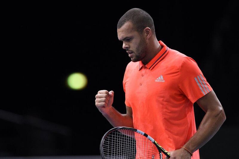 Jo-Wilfried Tsonga reacts during his second round match against Roberto Bautista Agut last week at the Paris Masters. Miguel Medina / AFP / November 4, 2015 
