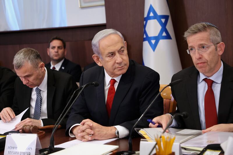 Israel's Prime Minister Benjamin Netanyahu attends the weekly cabinet meeting in Jerusalem. AP
