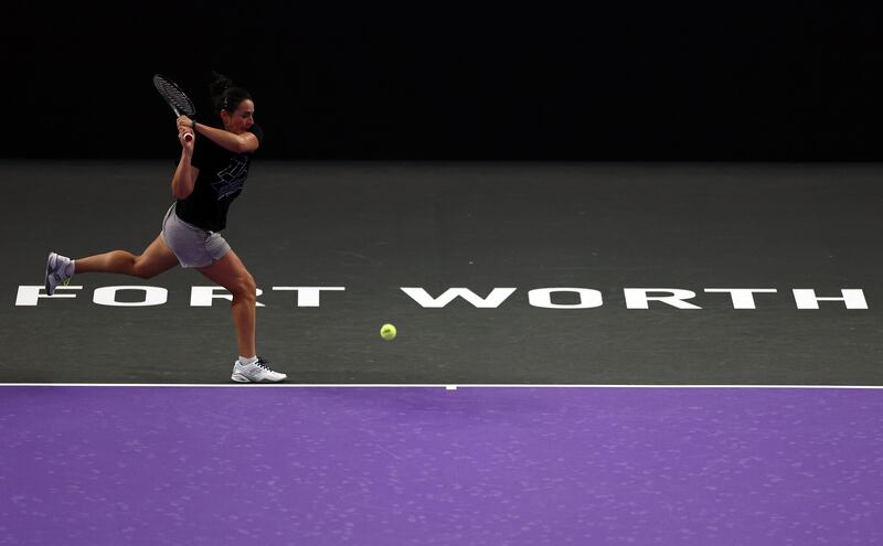 Ons Jabeur practices on center court prior to the 2022 WTA Finals at Dickies Arena. Getty