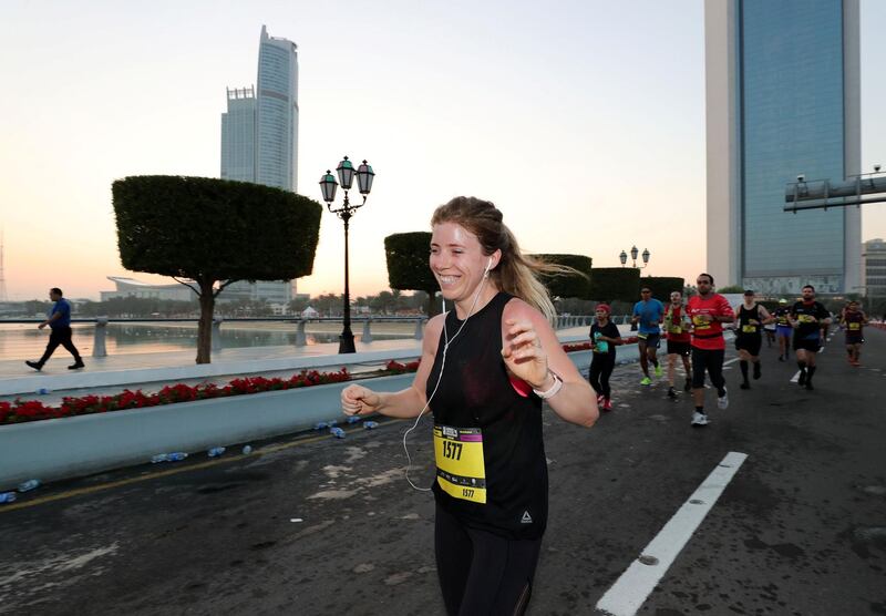 Abu Dhabi, United Arab Emirates - December 06, 2019: The National's Ashleigh Stewart takes part in the ADNOC Abu Dhabi marathon 2019. Friday, December 6th, 2019. Abu Dhabi. Chris Whiteoak / The National