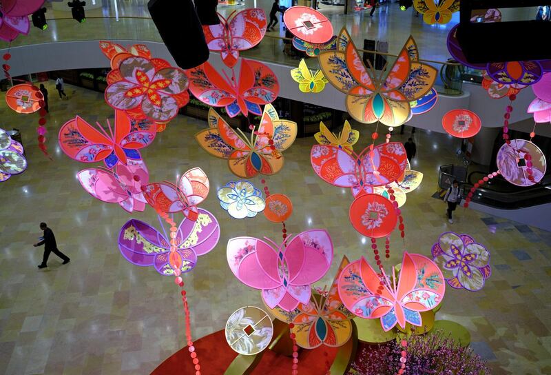 Decorations are displayed at a shopping mall in Hong Kong. AP Photo