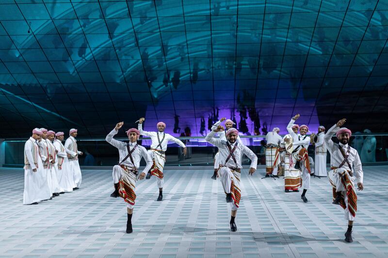 Saudi performers in front of country's pavilion. Photo: Expo 2020 Dubai