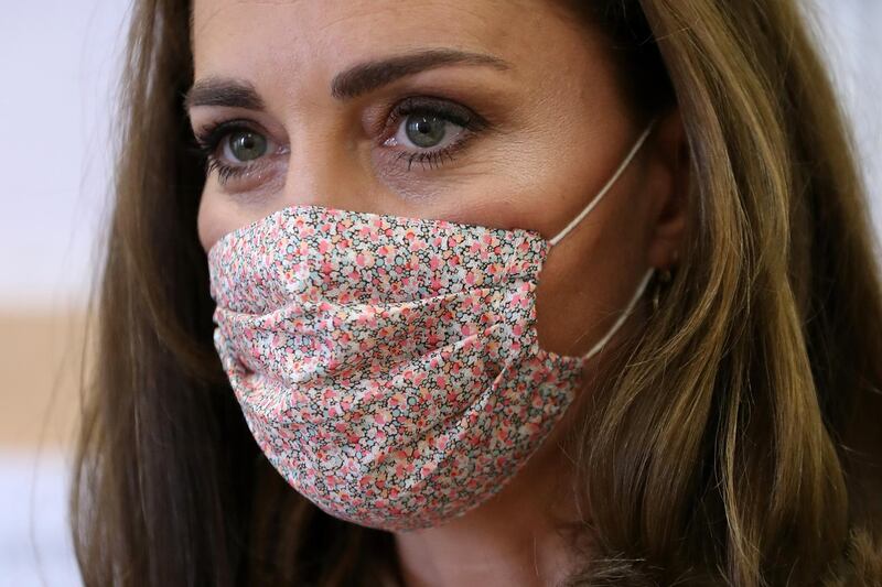 The Duchess of Cambridge's mask is in a pink, floral Liberty print. Getty Images