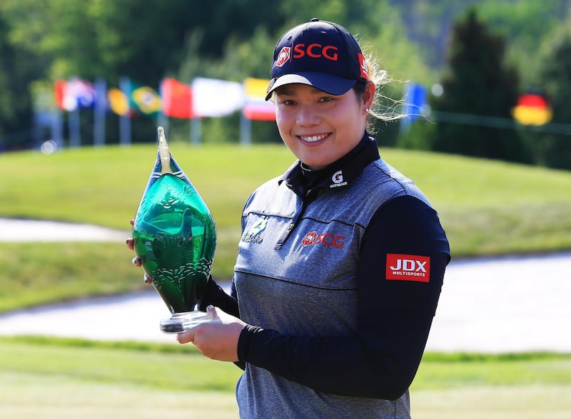 CAMBRIDGE, CANADA - JUNE 11: Ariya Jutanugarn of Thailand with the trophy after sinking her birdie putt on the 1st playoff hole to win during the final round of the Manulife LPGA Classic at Whistle Bear Golf Club on June 11, 2017 in Cambridge, Canada.   Vaughn Ridley/Getty Images/AFP
