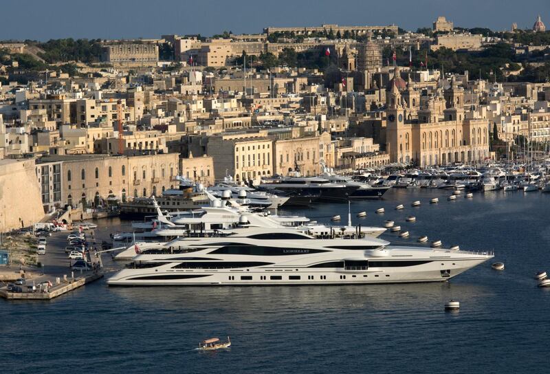 MA2KY6 Sir Philip Greens 90 meter luxury super yacht Lionheart moored in Grand Harbour , Malta