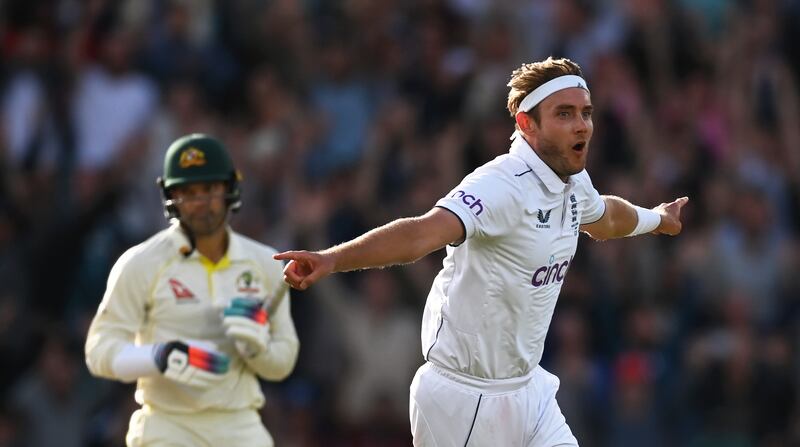 England’s Stuart Broad after taking the wicket of Australia’s Alex Carey to win the fifth Ashes Test at The Oval Getty