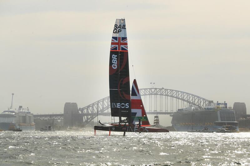 Sir Ben Ainslie and his Great Britain Sail GP Team on their way to victory in the  SailGP on Sydney Harbour, Australia, on Sunday, February 29.  Getty